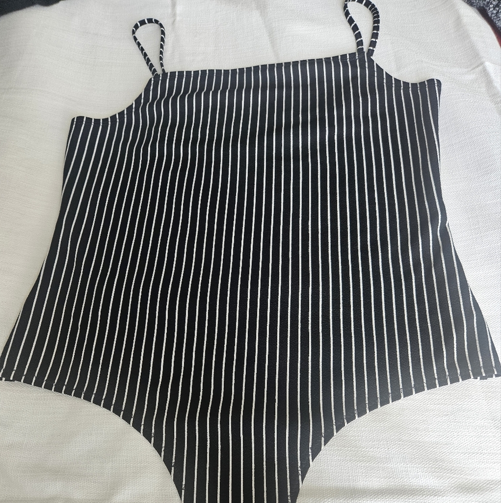 BCBG Black and White Striped Top